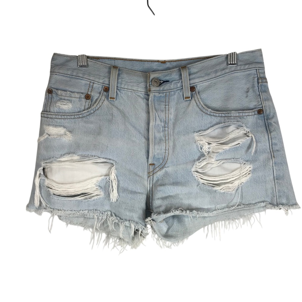 Levi Strauss 501 Cut Off Distressed Denim Shorts Light Wash‎ Womens Size 27